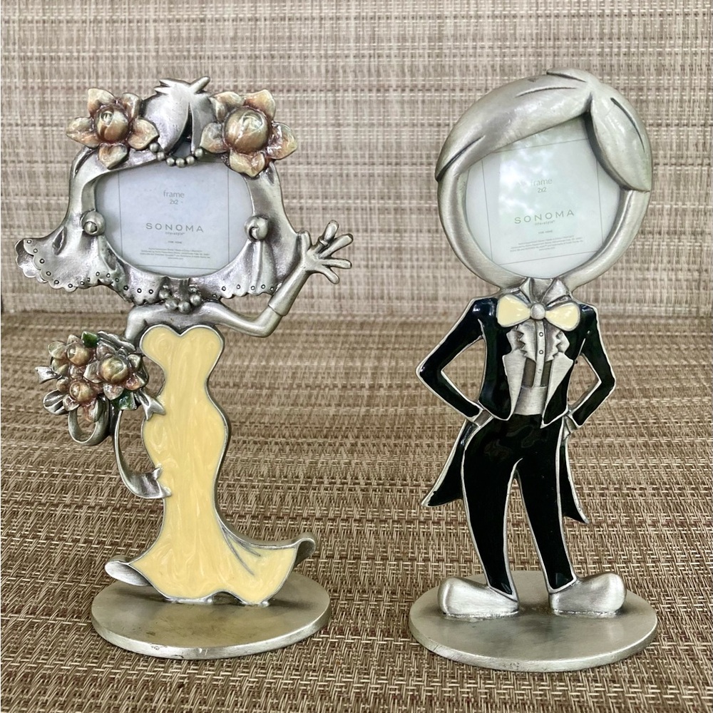Sonoma Silver and Yellow Bride and Groom Picture Frames